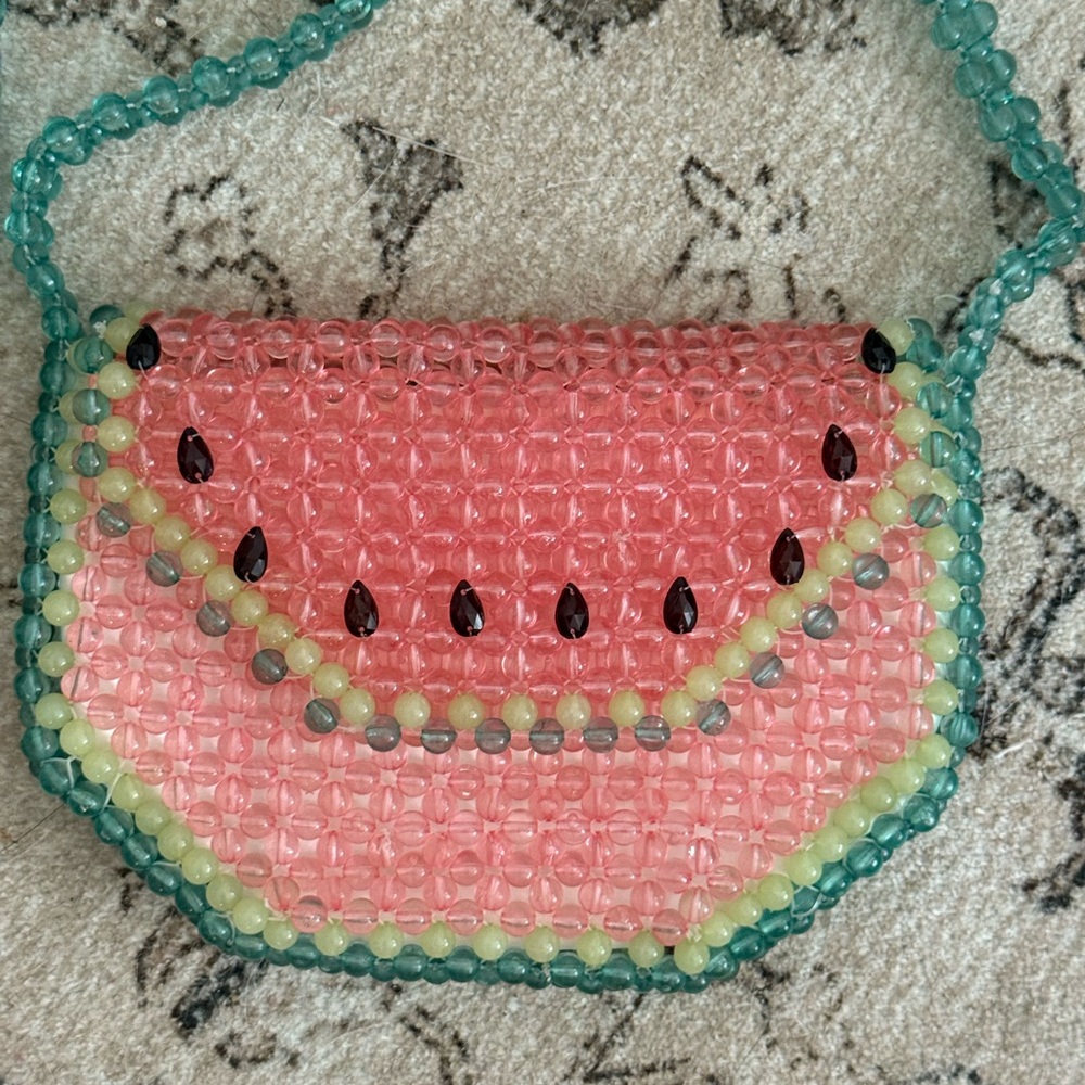 Bouffants and Broken Hearts Beaded Watermelon Crossbody Bag - Pink & Teal